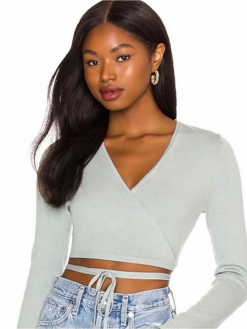 Astr the label knit wrap ballet sweater sage green S